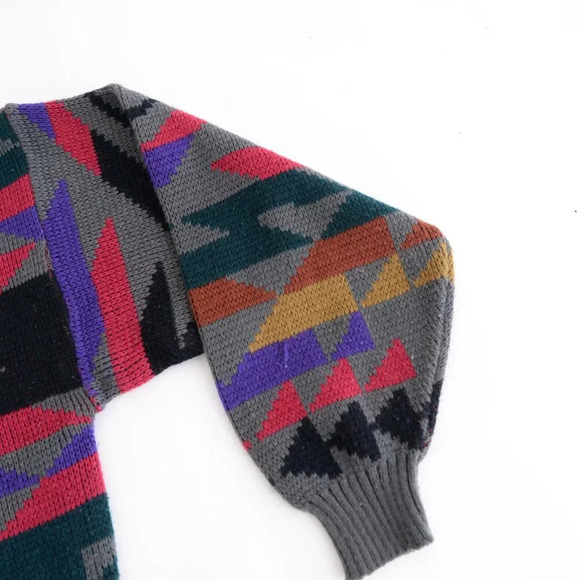Vintage 90S White Oak Gray And Red Aztec Knit Crew Neck Sweater  XL - Picture 4 of 8